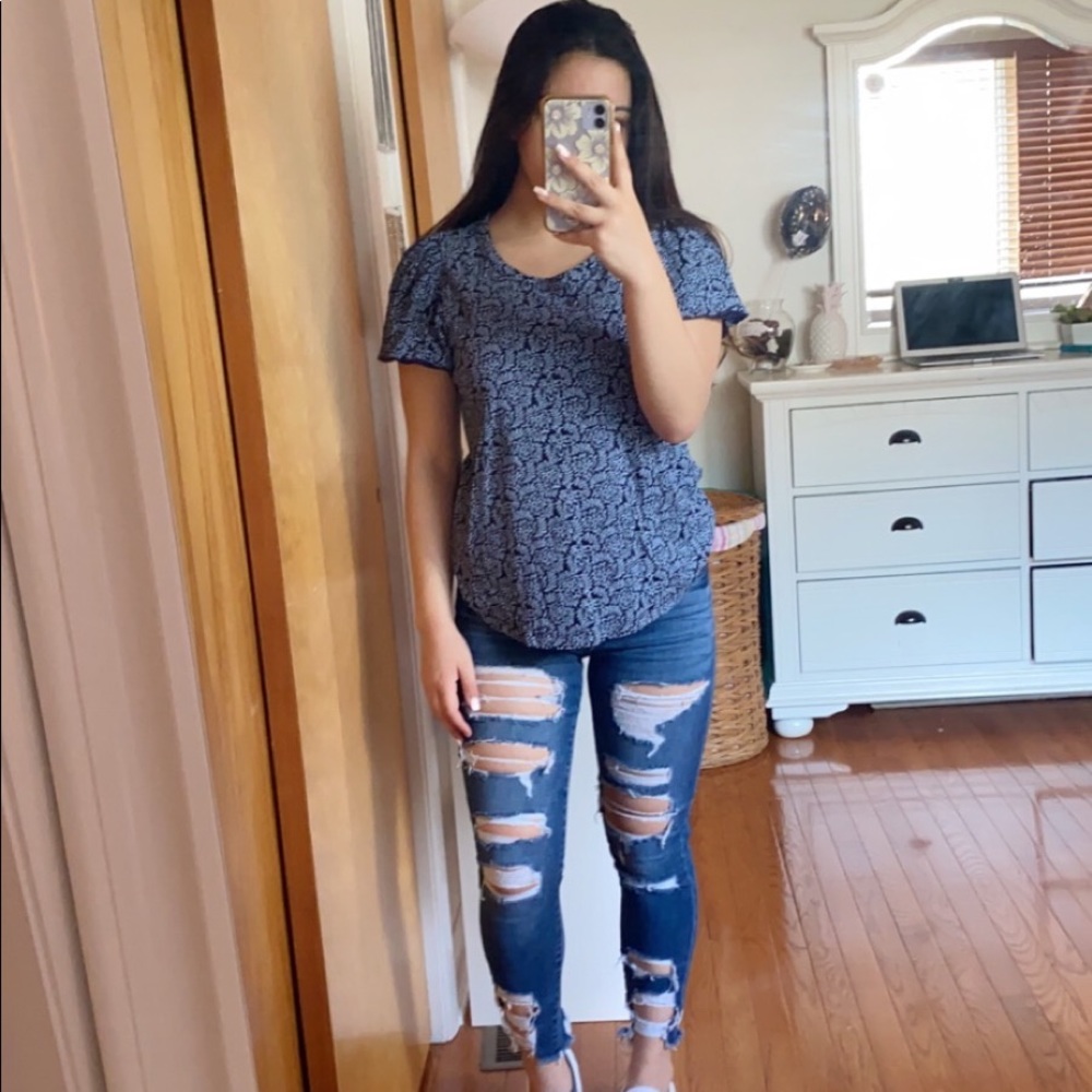 Navy Blue Floral Top